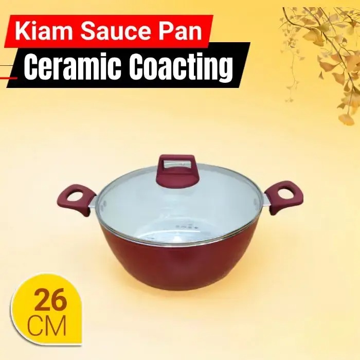 Kiam Ceramic Non Stick Casserole (Sauce Pan) With Glass Lid 26CM